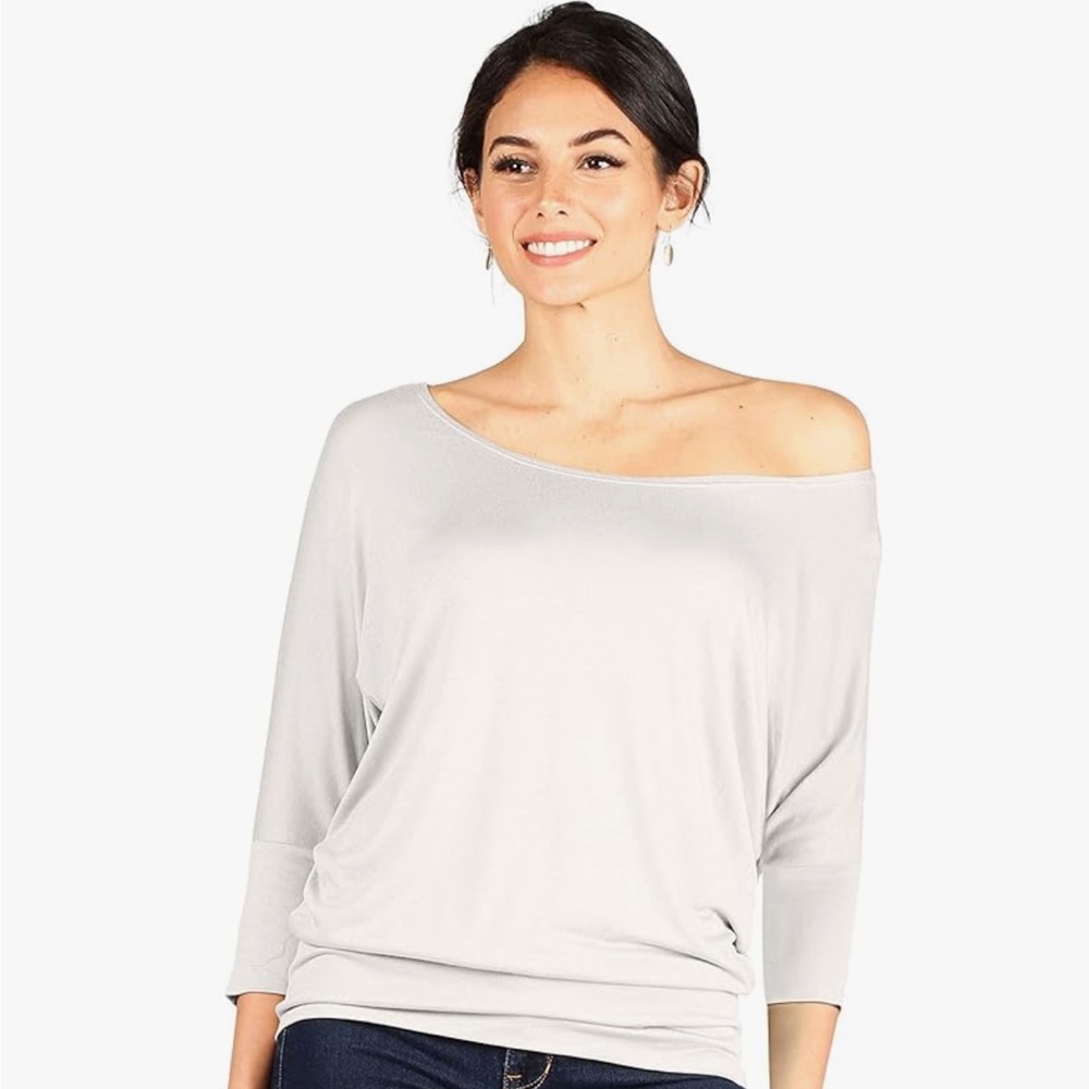 Dolman Tops for Women Off The Shoulder Tops Banded Waistband Shirts 3/4 Sleeve